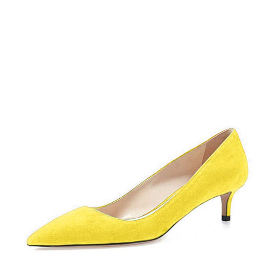 Yellow Vegan Suede Pointed Toe Kitten Heel Pumps for Women