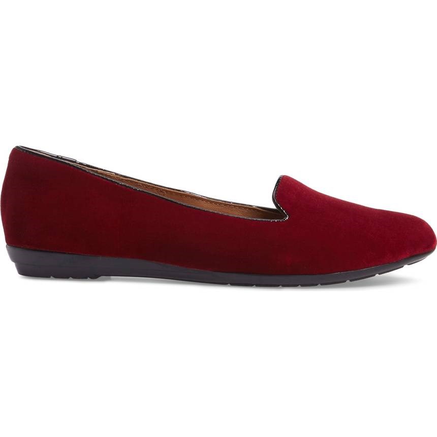 Maroon Velvet Comfortable Flats Round Toe Loafers for Women