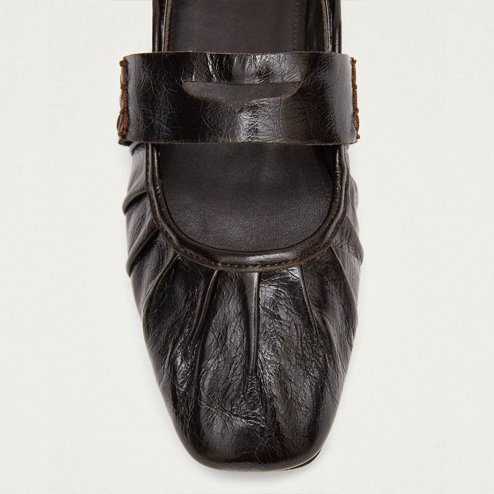 Dark Brown Strap Mary Jane Square Toe Ballet Flats for Women