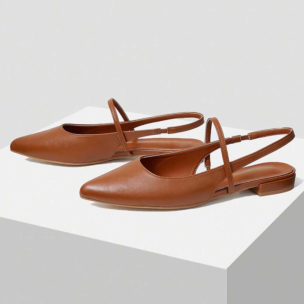 Chic Closed Pointed Toe Strappy Women's Slingback Flats in Brown