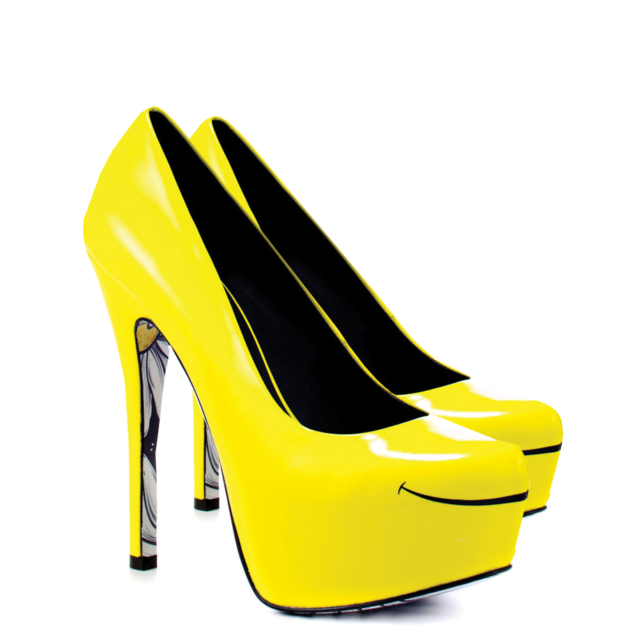 Women's Yellow Daisy Print Stiletto Heels Almond Toe Platform Pumps