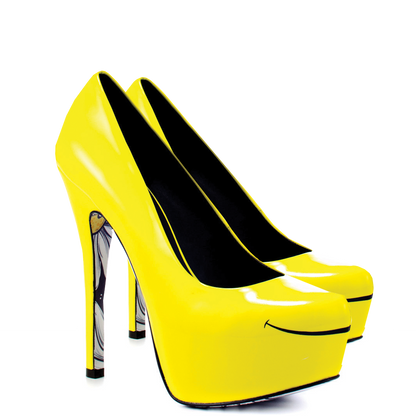 Women's Yellow Daisy Print Stiletto Heels Almond Toe Platform Pumps