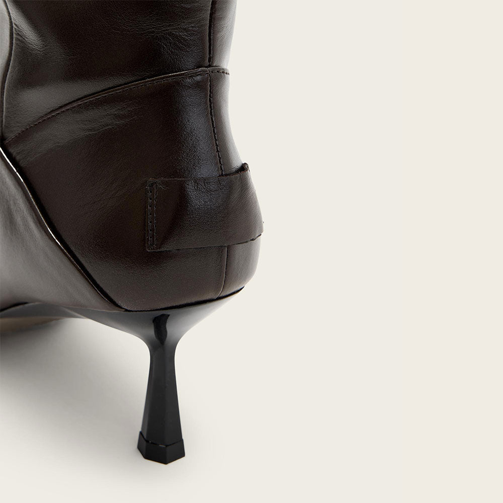 Dark Brown Pointed Toe Flared Heel Foldable Knee High Boots