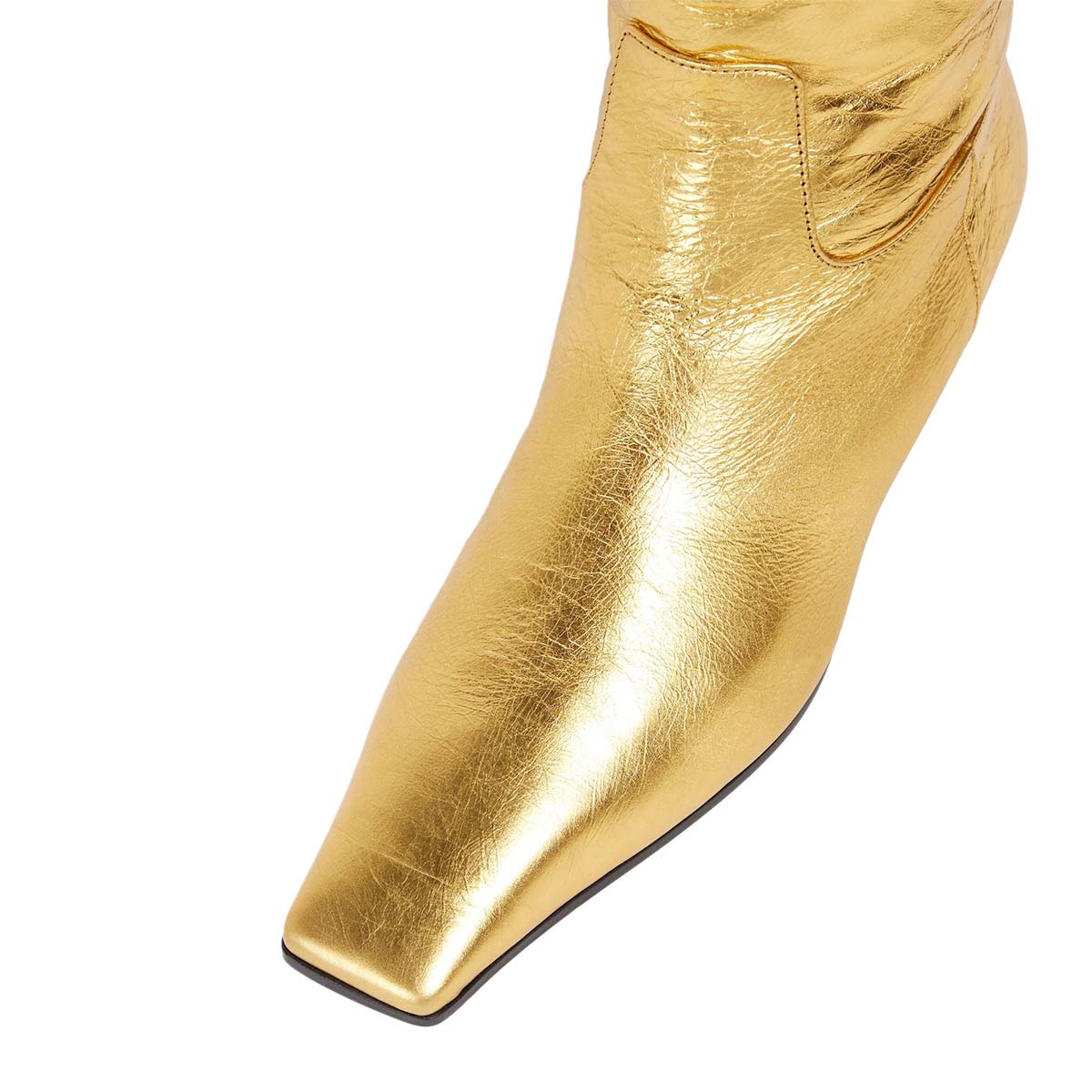 Gold Metallic Low Heel Knee High Boots for Women with Square Toe