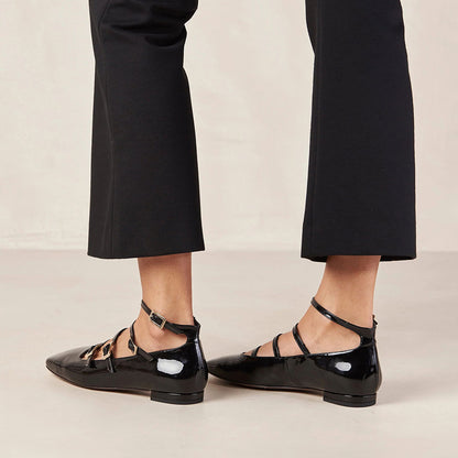Black Patent Leather Buckled Square Toe Mary Jane Flats