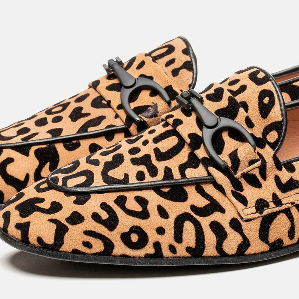 Brown Faux Suede Round Toe Elegant Leopard Flat Loafers