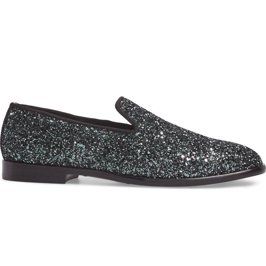 Black Glitter Loafers for Women Round Toe Comfortable Flats