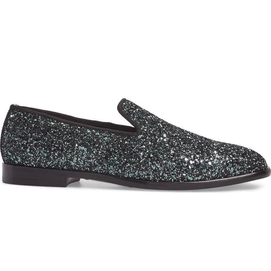 Black Glitter Loafers for Women Round Toe Comfortable Flats