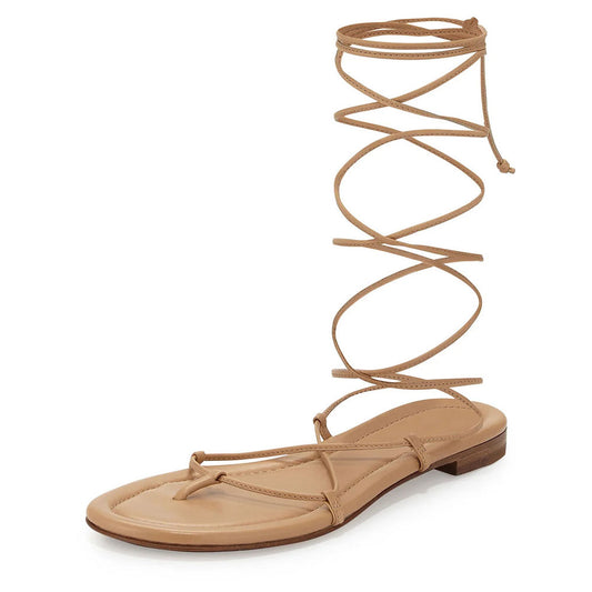 Khaki Open Toe Strappy Beach Flat Sandals for Women