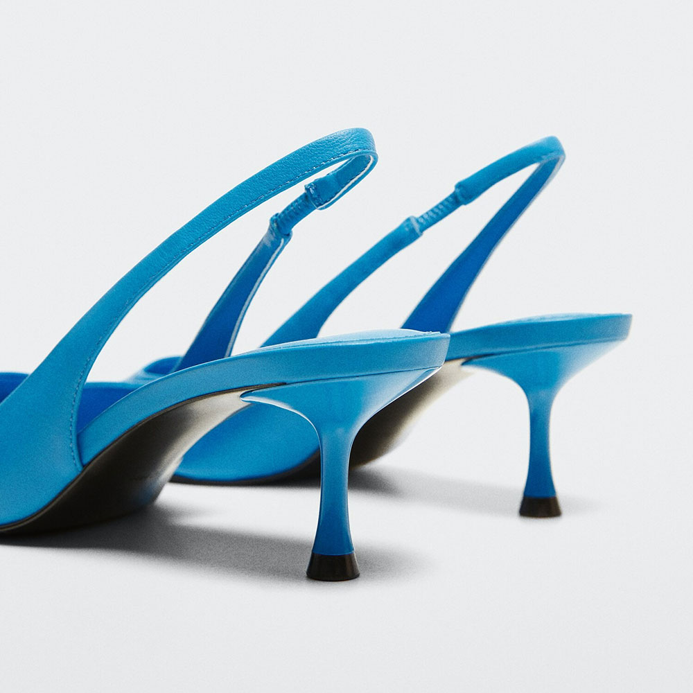 Women's Vegan Leather Pointed Toe Kitten Heel Blue Slingback Pumps