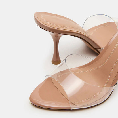 Women's Simple Nude Peep Toe Slip-On Clear PVC High Heel Mules