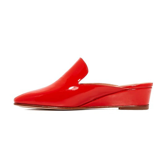 Red Patent Leather Square Toe Wedge Heels Mule Loafers for Women
