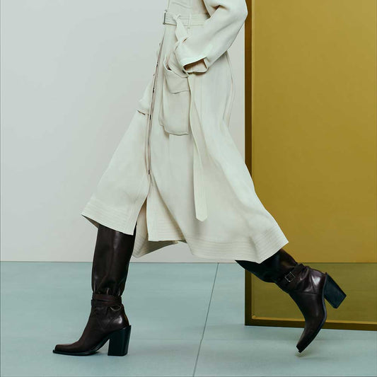 Dark Brown Vegan Leather Pointed Toe 3__ Chunky Heel Knee High Boots