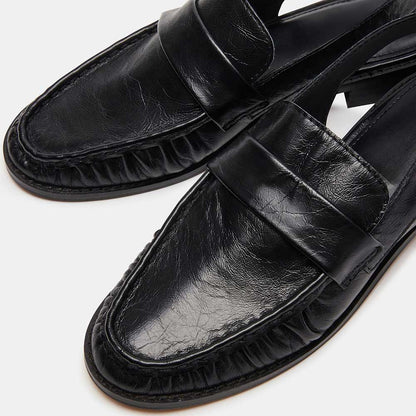 Black Vegan Leather Round Toe Flat Buckled Slingback Formal Loafers
