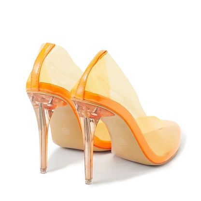 Yellow Transparent Pumps Pointed Toe Clear Heels for Women