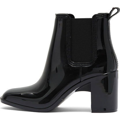 Black Closed Square Toe Chelsea Booties Block Heel Ankle Boots