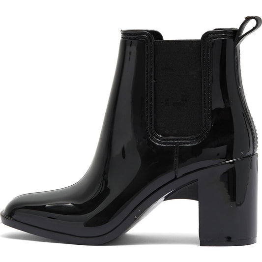 Black Closed Square Toe Chelsea Booties Block Heel Ankle Boots