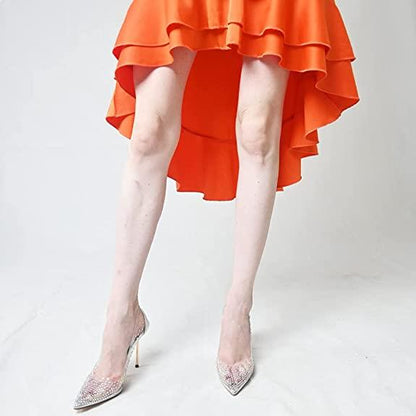 Women's Trendy PVC Splicing Pointed Toe Rhinestone Pumps Heels