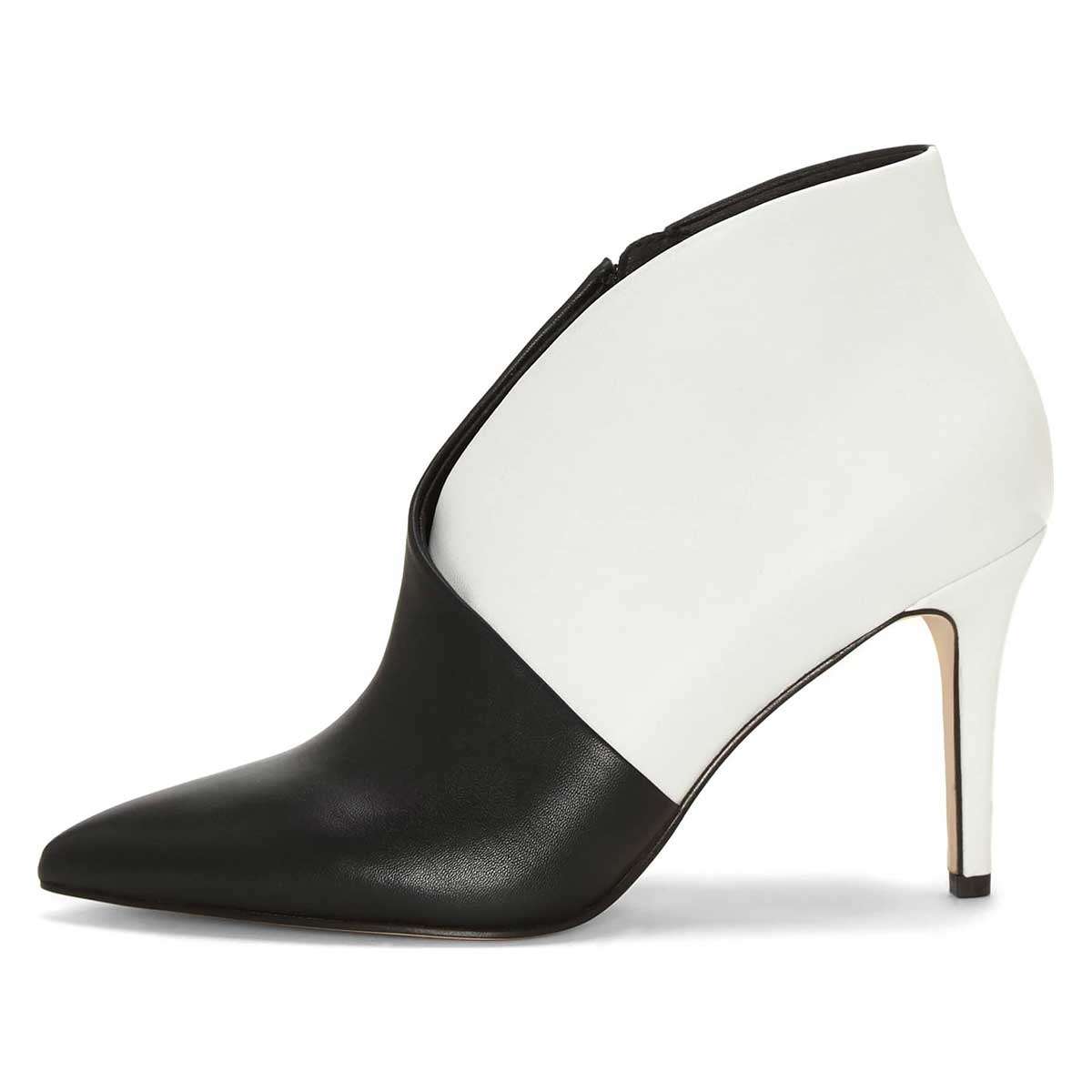 Black and White Pointy Toe Stiletto Heel Ankle Boots