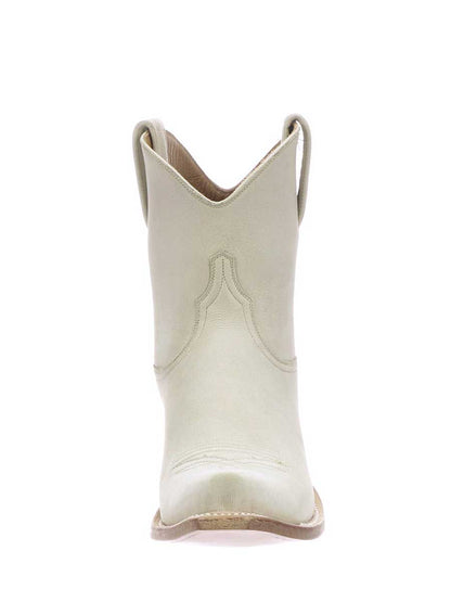 Beige Vegan Leather Snip Toe Block Heeled Cowgirl Ankle Boots