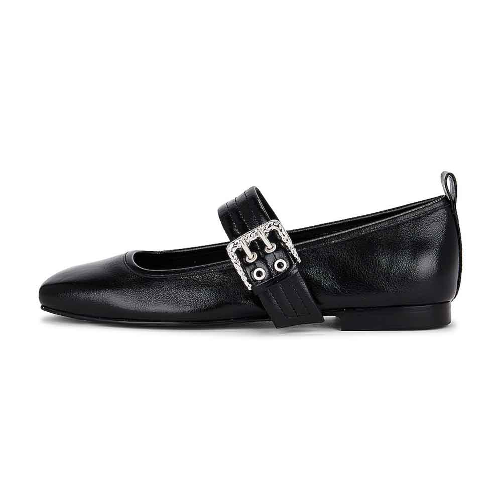 Black Vegan Leather Round Toe Slip-On Mary Jane Flats