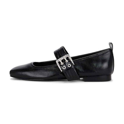 Black Vegan Leather Round Toe Slip-On Mary Jane Flats