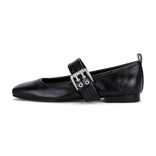 Black Vegan Leather Round Toe Slip-On Mary Jane Flats