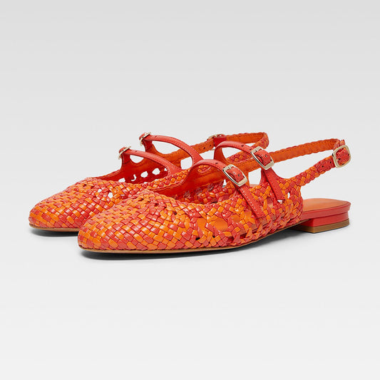 Stylish Orange Woven Round Toe Slingback Flats for Women
