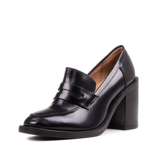 Black Vintage Shoes Round Toe Block Heel Penny Loafers for Women