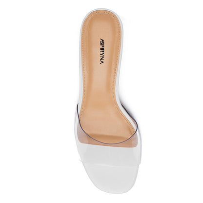 White Open Toe Slip-On Clear Mules Sandals with Spool Heel