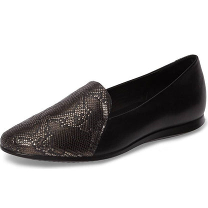 Black Python Round Toe Flats Loafer Shoes Women