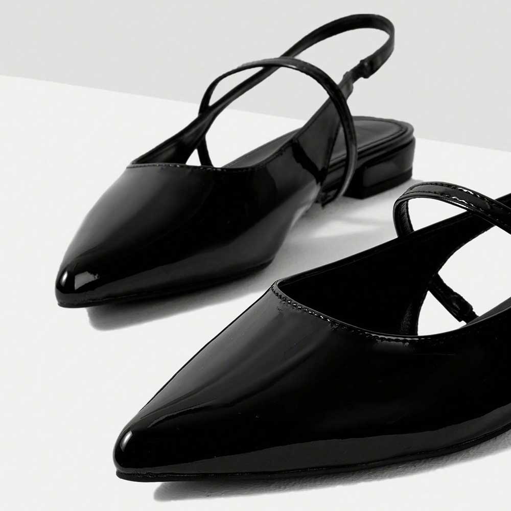 Stylish Black Pointy Toe Women's Dress Flats with Slingback Strap