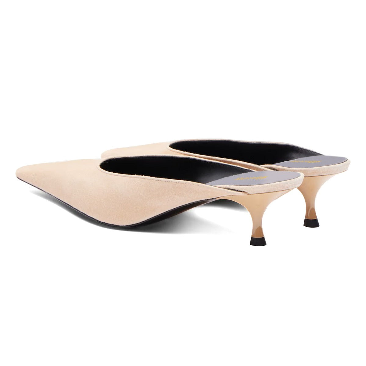 Beige Pointed Toe Slip-On Kitten Heel Vegan Suede Mules Shoes