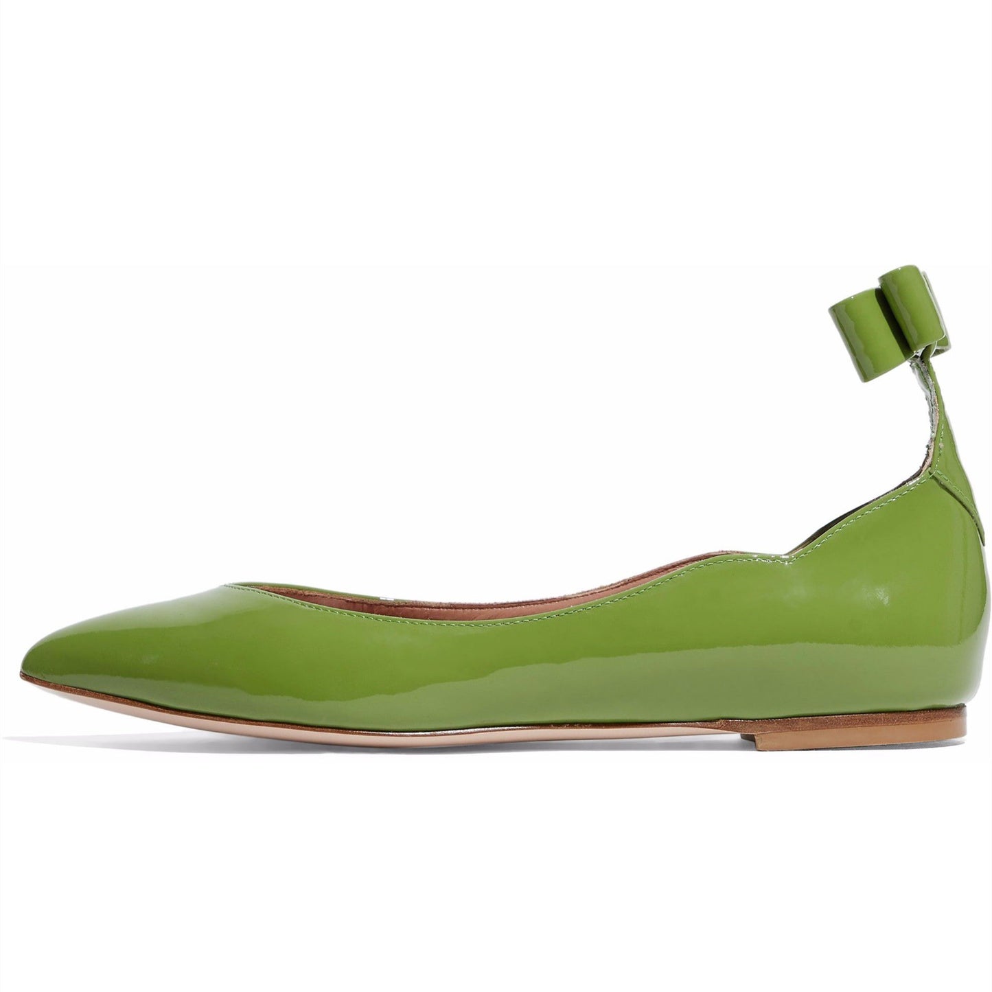 Green Patent Leather Pointy Toe Bow Comfortable Flats