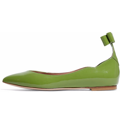 Green Patent Leather Pointy Toe Bow Comfortable Flats