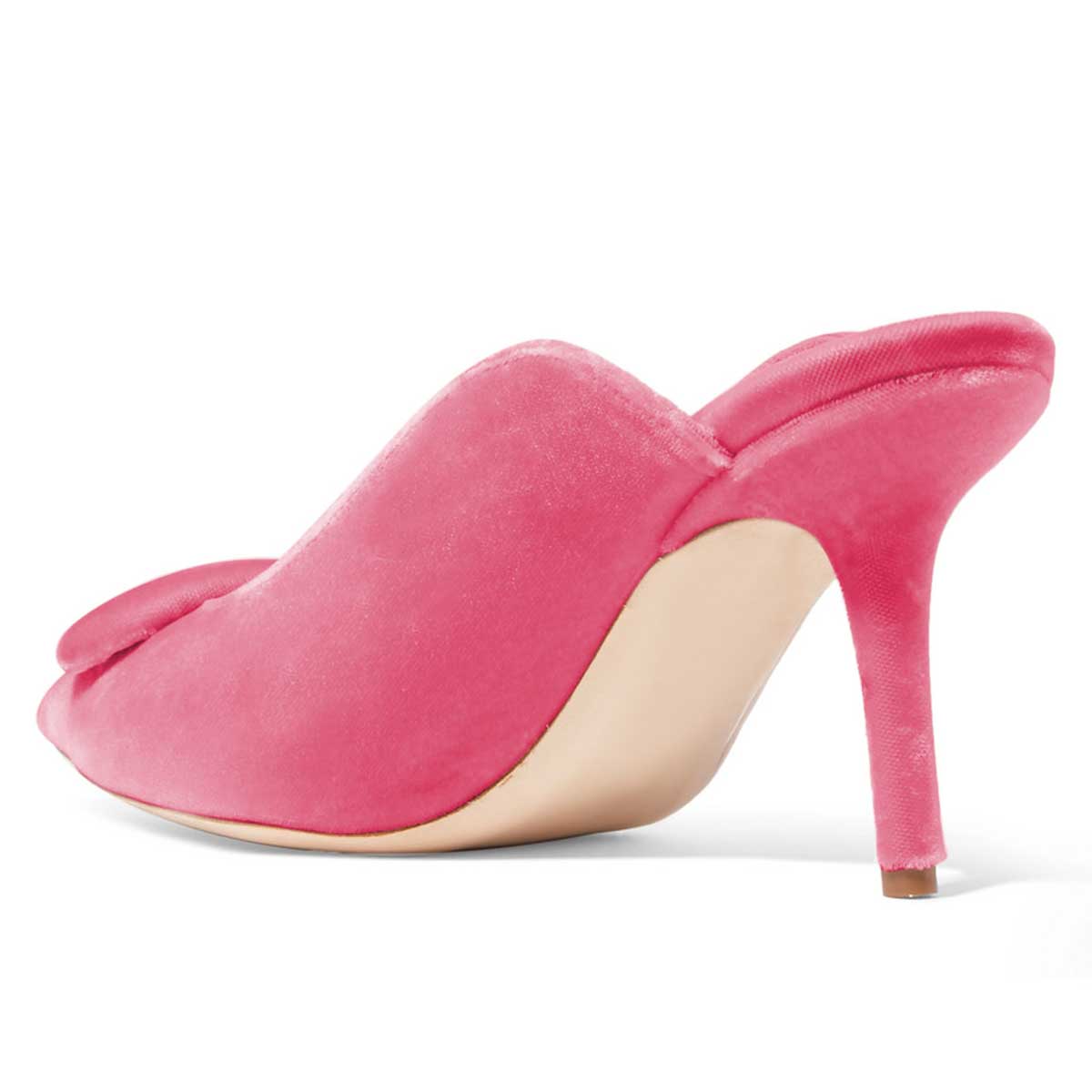 Women's Pink Velvet Pointed Toe Stiletto Heel Mules Shoes