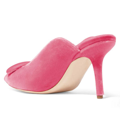 Women's Pink Velvet Pointed Toe Stiletto Heel Mules Shoes