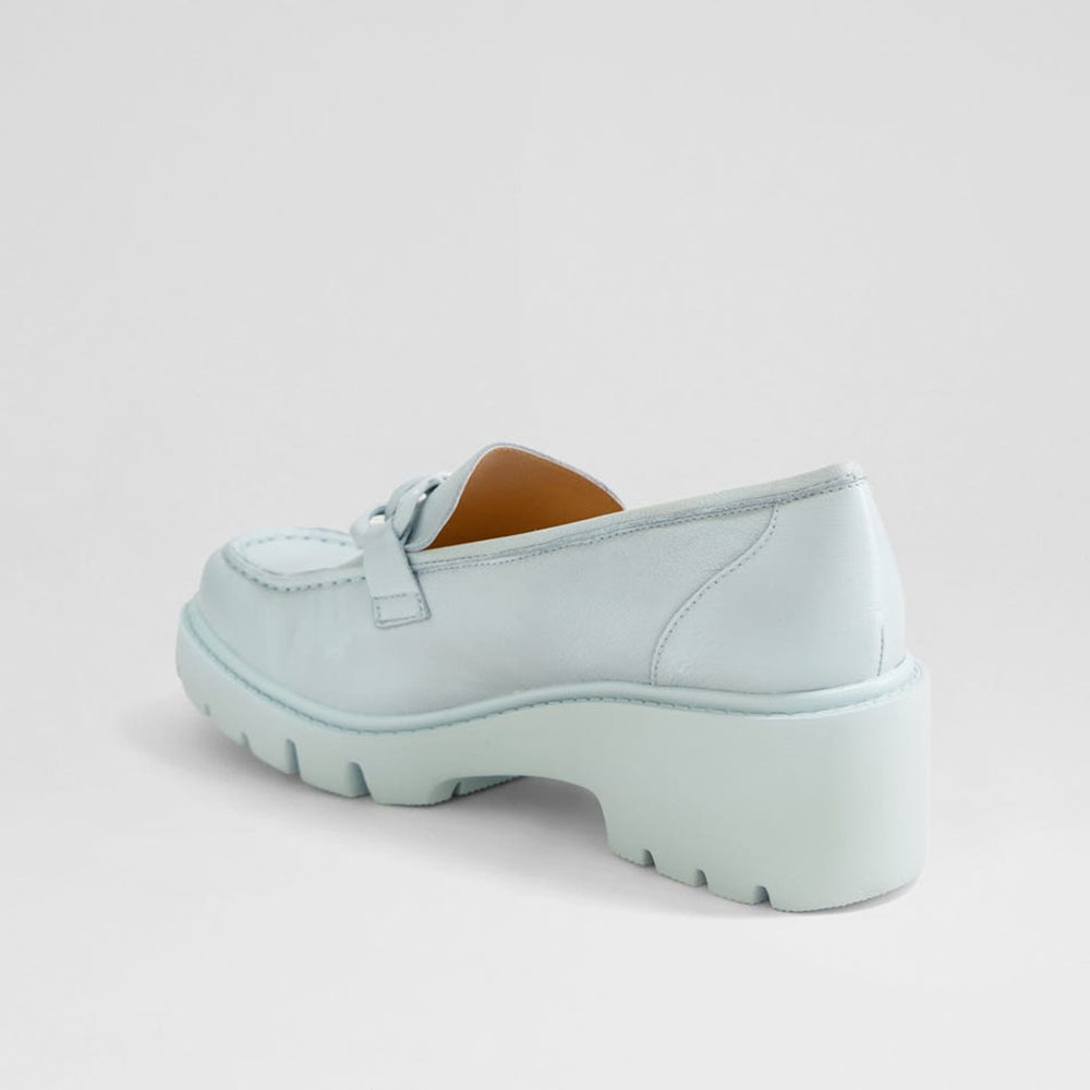 FSJ Light Blue Round Toe Chain Decor Platform Loafers for Women