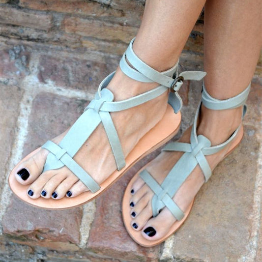 Light Blue Summer Sandals Open Toe Comfortable Flats
