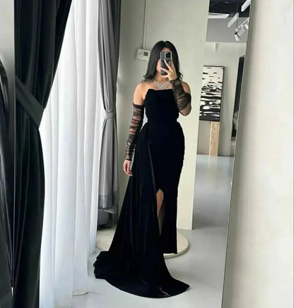Charming Black Strapless Long Formal Party Dress Evening Gown