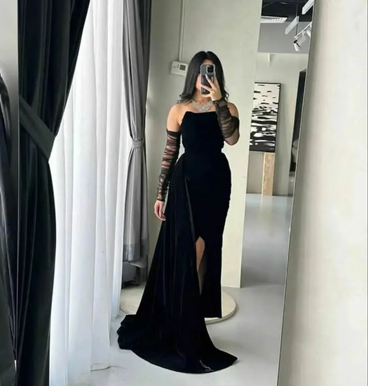Charming Black Strapless Long Formal Party Dress Evening Gown
