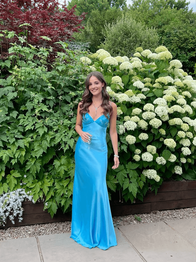 Gorgeous Blue Mermaid Prom Dresses Beaded Long Maxi Gown