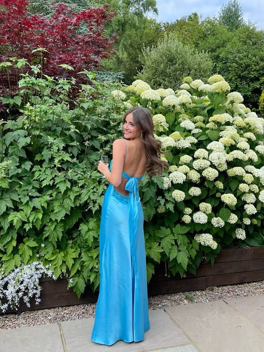 Gorgeous Blue Mermaid Prom Dresses Beaded Long Maxi Gown