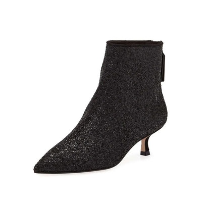 Black Glitter Kitten Heel Ankle Boots