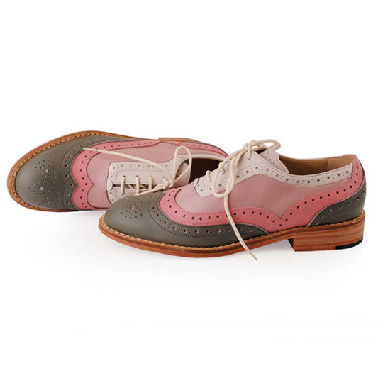 Multicolor Patchwork Perforated Detail Flats Lace Up Women's Oxfords