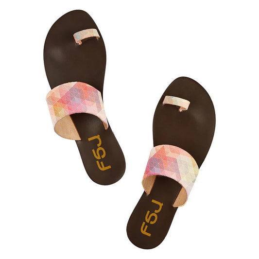 FSJ Multicolor Beach Flat Slides Shoes Toe Ring Sandals