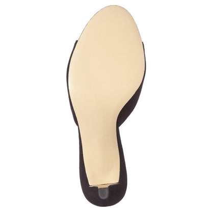 Women's Black Vegan Suede Open-Toe Slip-On Heeled Mules Sandals