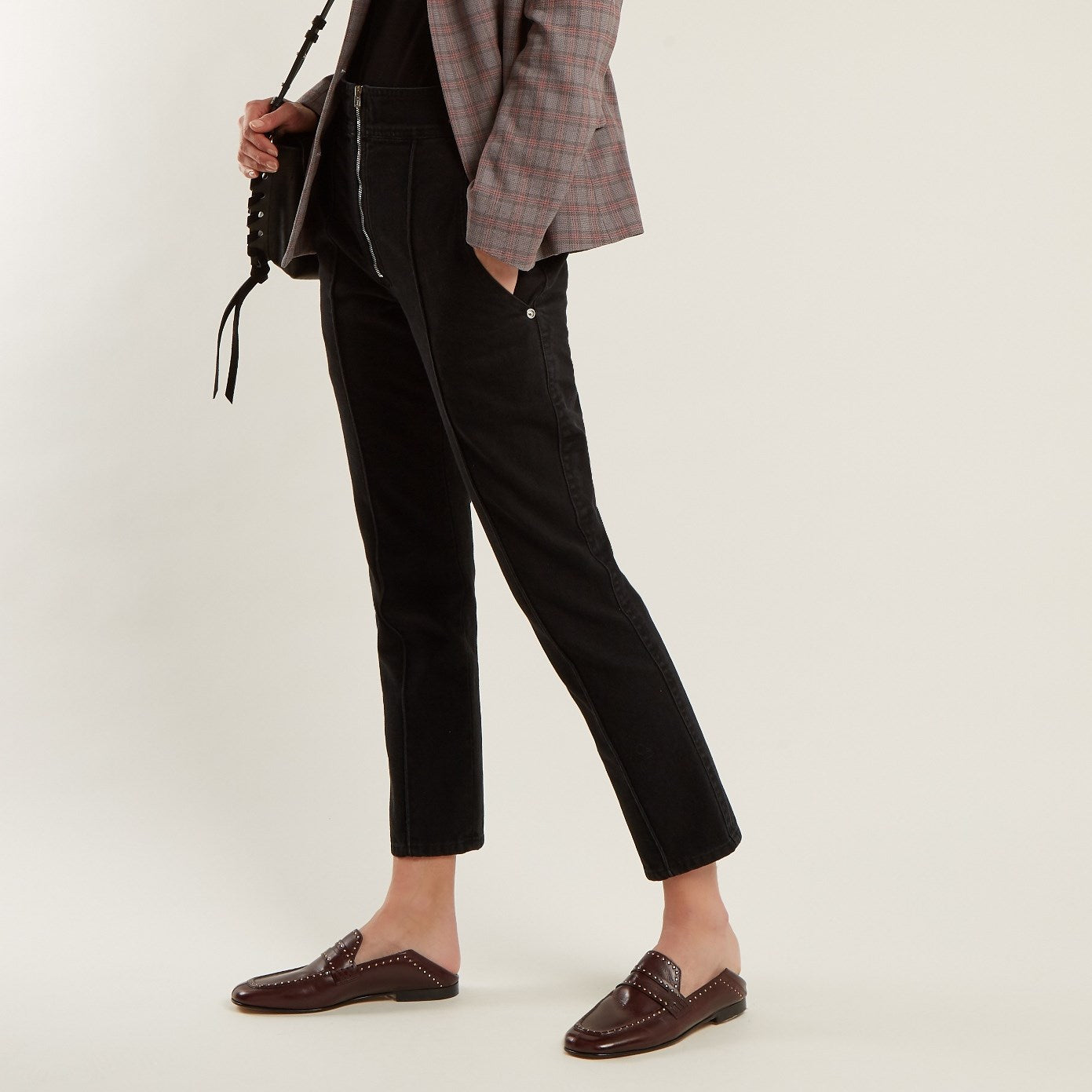 Brown Vintage Studded Flats Penny Loafers Women