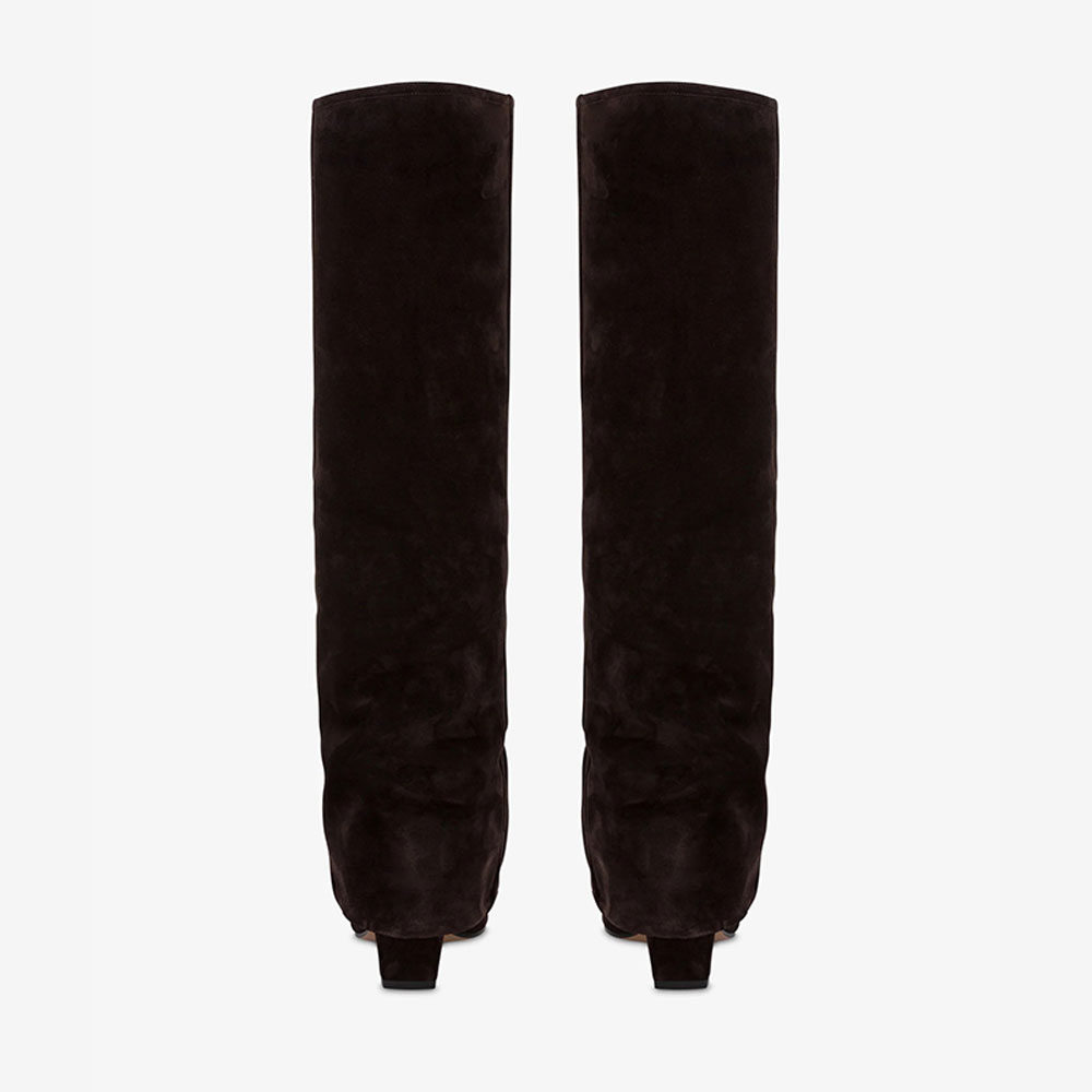 Dark Brown Pointed Toe Block Heel Fold Over Knee High Boots