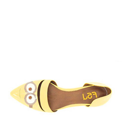 Yellow Patent Leather Pointed Toe Minions Print Cute Flats